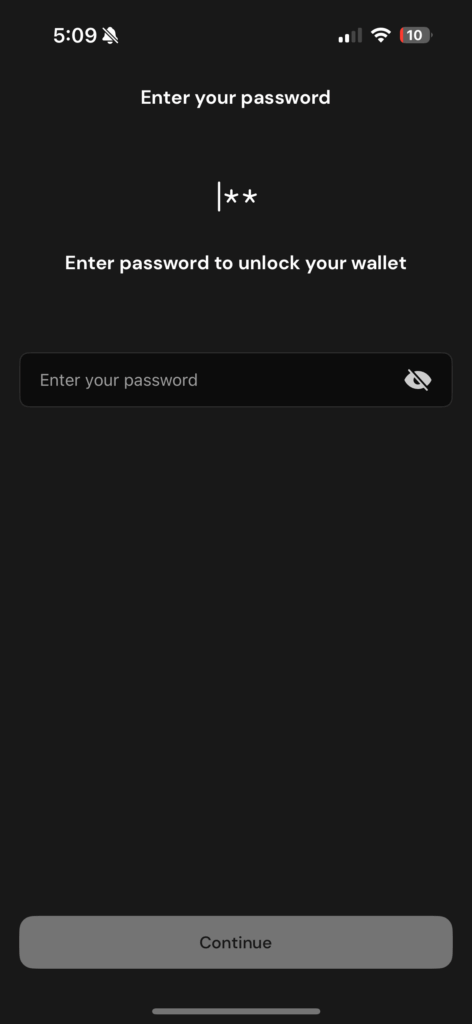 Xverse enter password page
