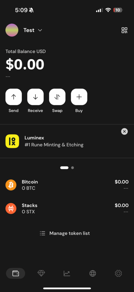 Xverse wallet main page