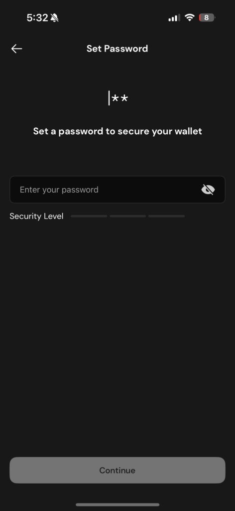 Xverse wallet password page
