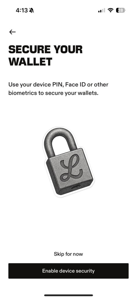 Selecting security options on a Leather crypto wallet