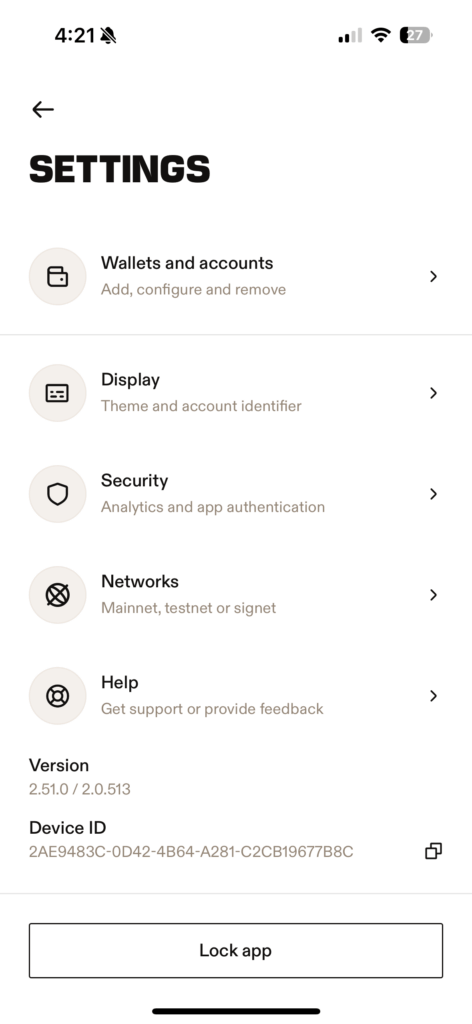 Leather crypto wallet settings