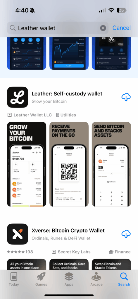 Downloading the official Leather crypto wallet app