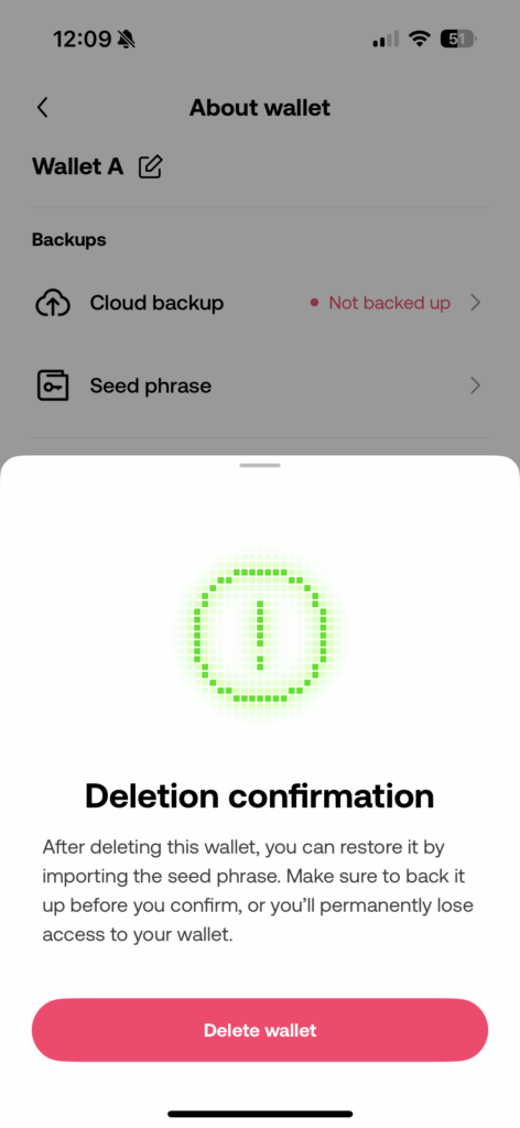 Deleting an OKX crypto wallet